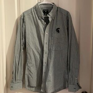 MSU Men’s size medium button down dress shirt plaid Antigua